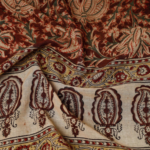 Brown - Original Pedana Kalamkari Block Printed Cotton Scarf