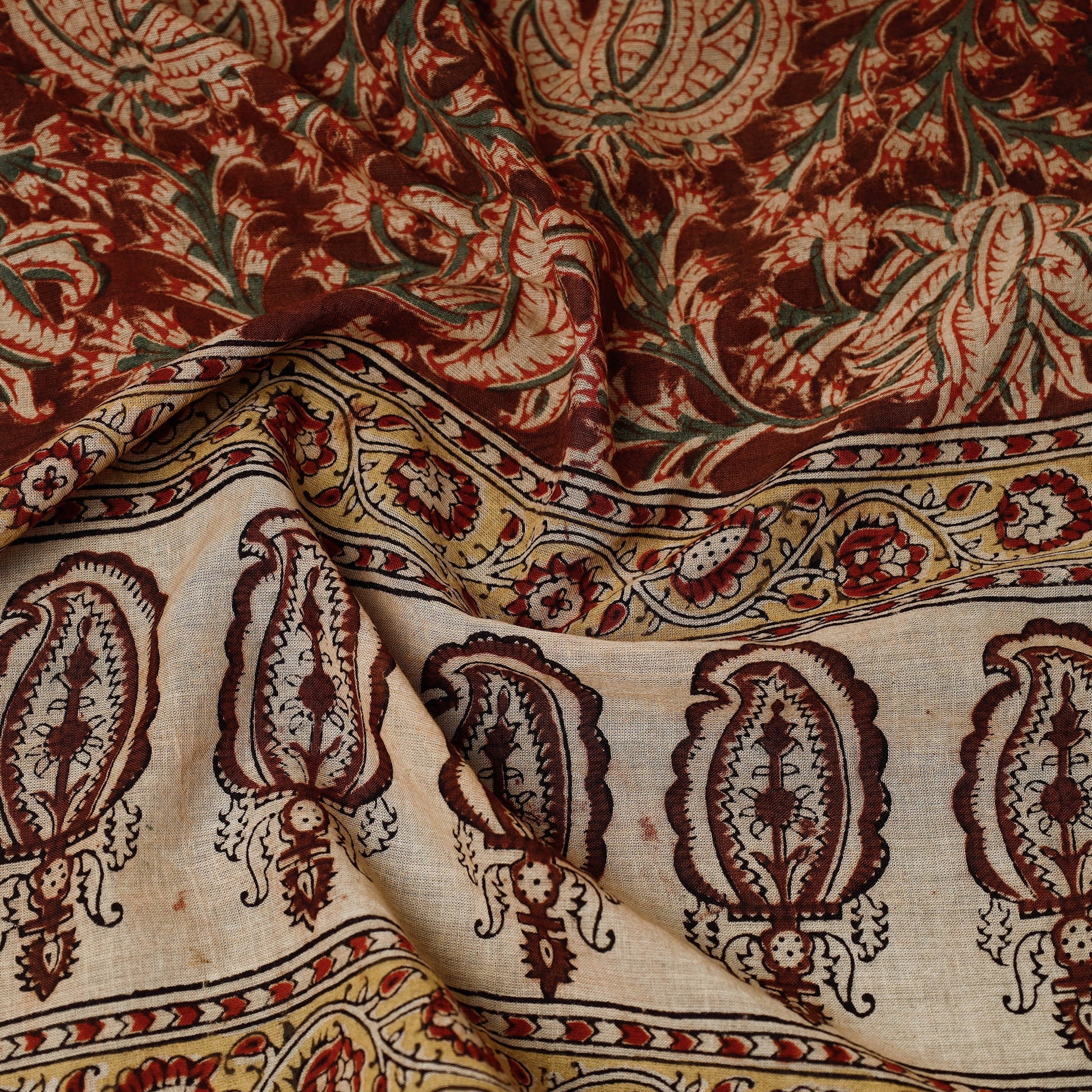 Brown - Original Pedana Kalamkari Block Printed Cotton Scarf