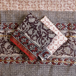 Brown - 3pc Bagru Block Printed Chanderi Silk Suit Material Set