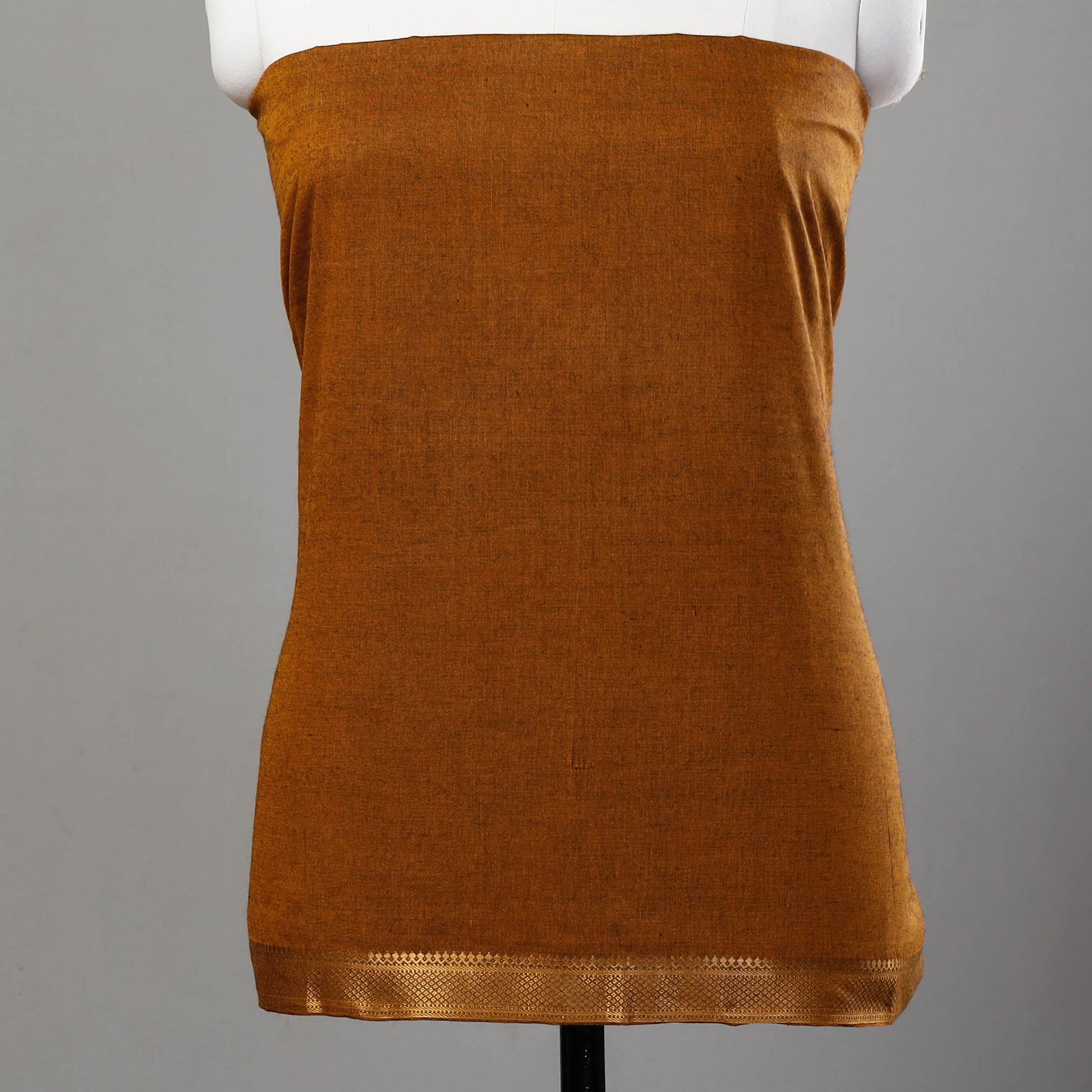 Brown - 3pc Mangalagiri Cotton Suit Material Set with Zari Border