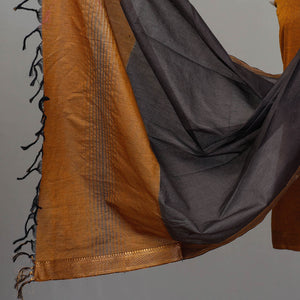 Brown - 3pc Mangalagiri Cotton Suit Material Set with Zari Border