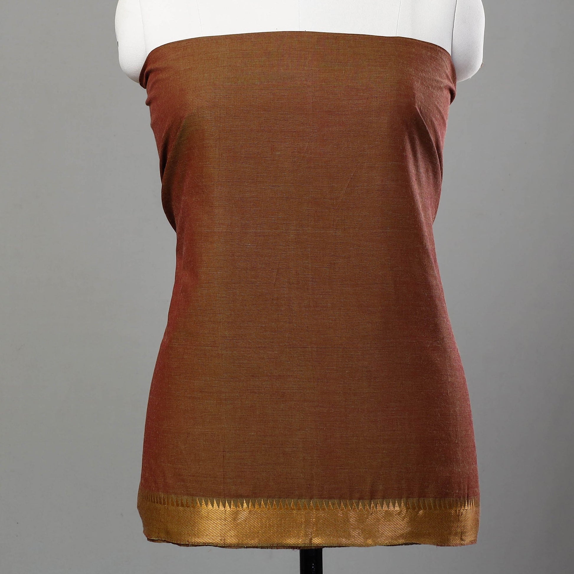 Brown - 3pc Mangalagiri Cotton Suit Material Set with Zari Border
