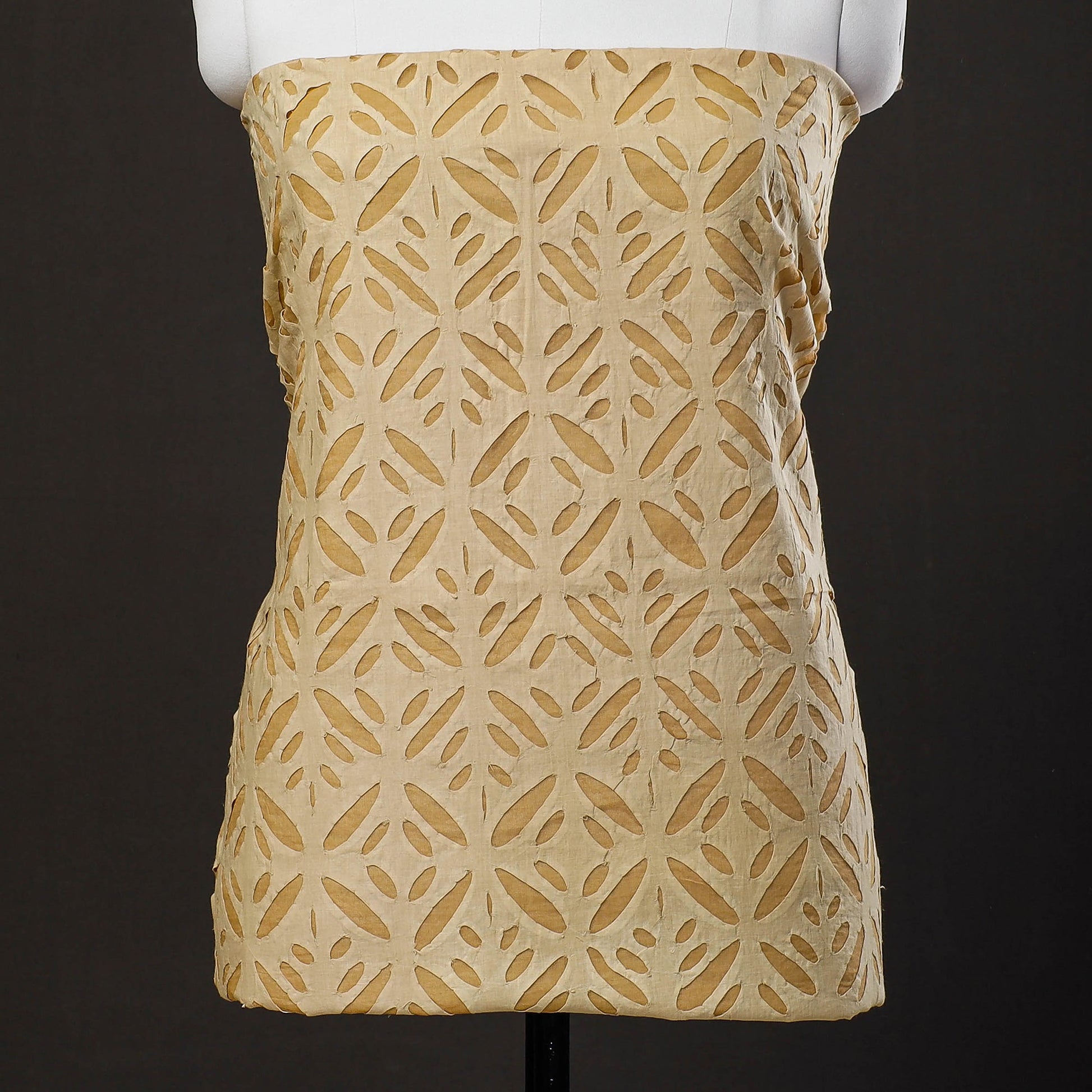 Brown - 3pc Cut Work Cotton Barmer Applique Dress Material