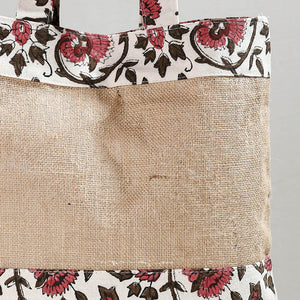 Beige - Hand Block Printed Jute Shoulder Bag