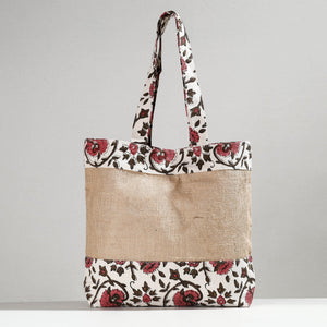 Beige - Hand Block Printed Jute Shoulder Bag