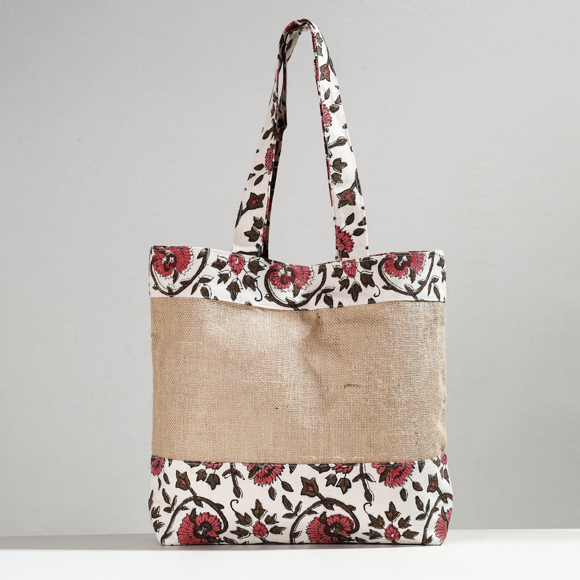 Beige - Hand Block Printed Jute Shoulder Bag