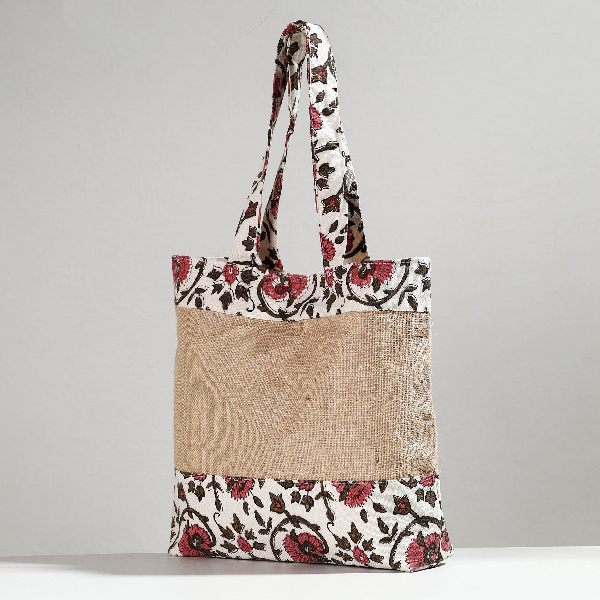 Beige - Hand Block Printed Jute Shoulder Bag