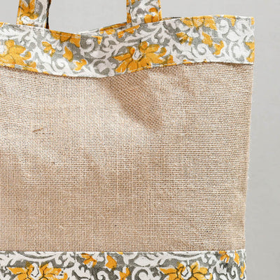 Beige - Hand Block Printed Jute Shoulder Bag
