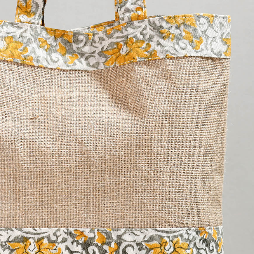 Beige - Hand Block Printed Jute Shoulder Bag