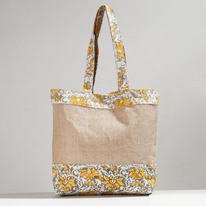 Beige - Hand Block Printed Jute Shoulder Bag
