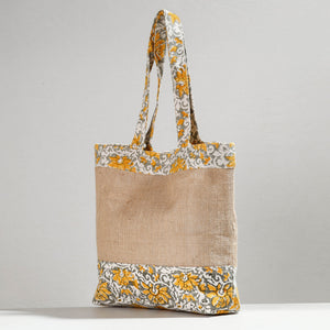 Beige - Hand Block Printed Jute Shoulder Bag