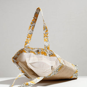 Beige - Hand Block Printed Jute Shoulder Bag