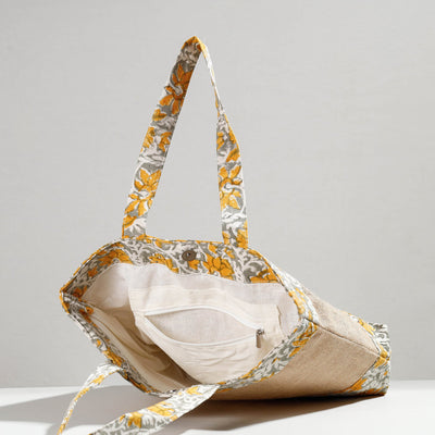 Beige - Hand Block Printed Jute Shoulder Bag