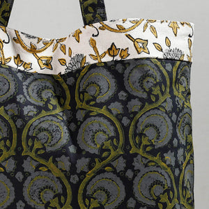 Black - Hand Block Printed Laminated Jute Shoulder Bag