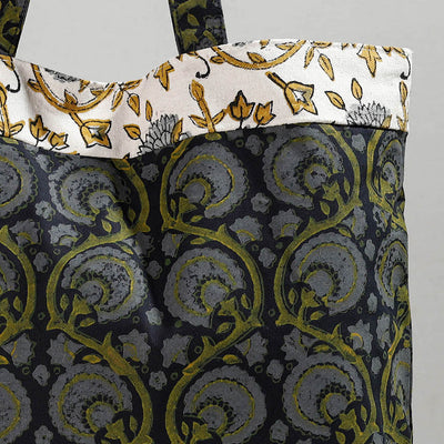 Black - Hand Block Printed Laminated Jute Shoulder Bag
