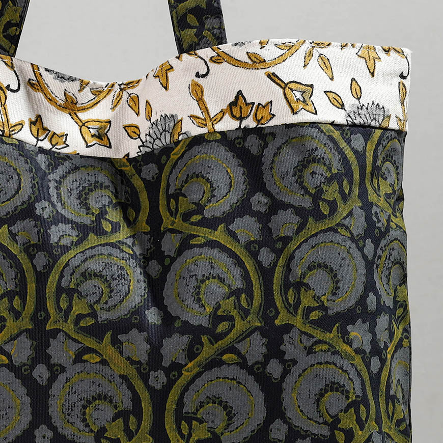 Black - Hand Block Printed Laminated Jute Shoulder Bag