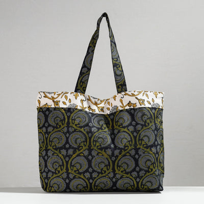 Black - Hand Block Printed Laminated Jute Shoulder Bag