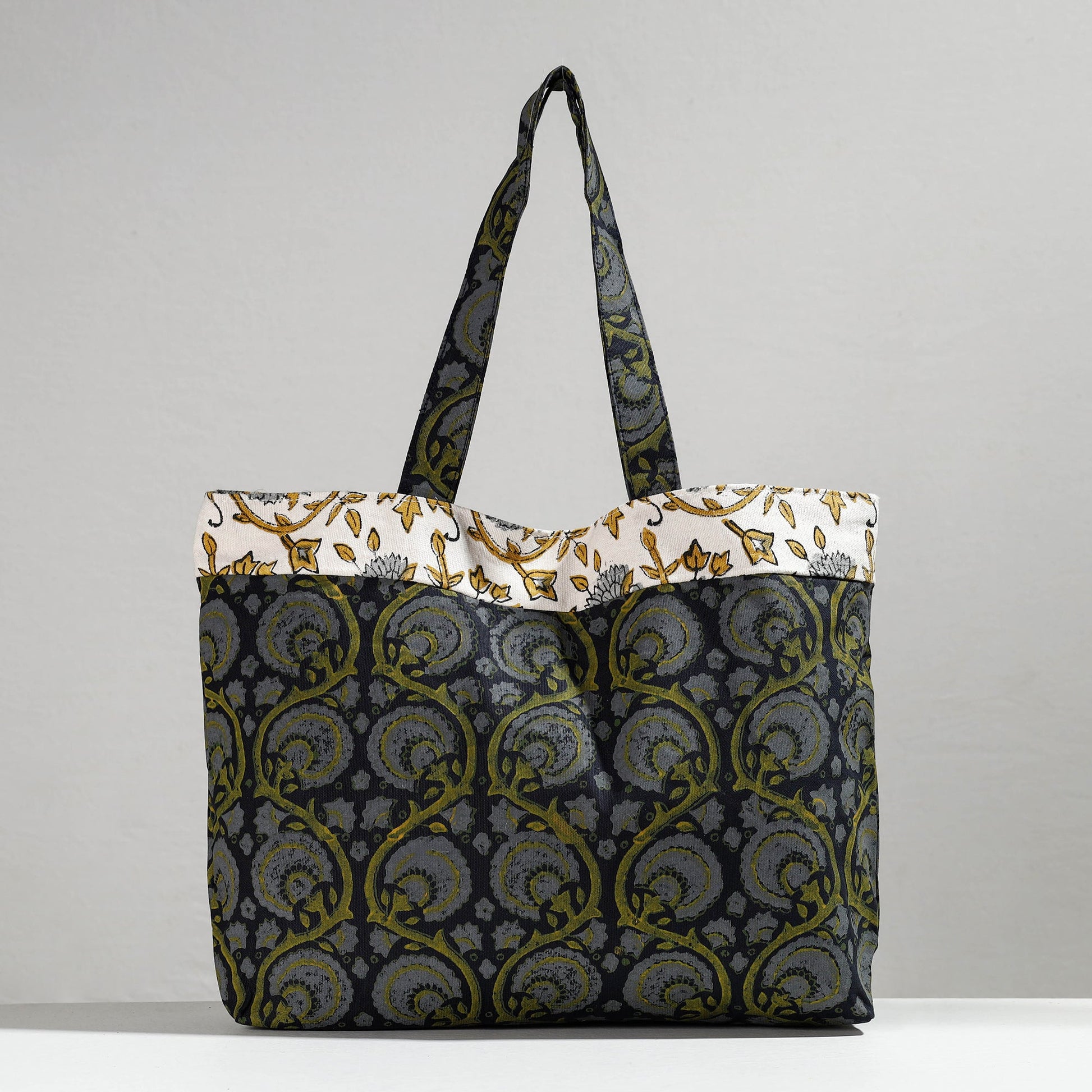 Black - Hand Block Printed Laminated Jute Shoulder Bag