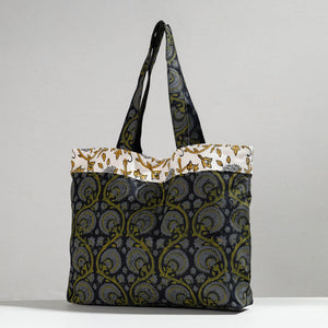 Black - Hand Block Printed Laminated Jute Shoulder Bag