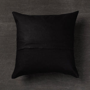 Black - Lotus Border - Kantha Embroidery Handloom Cotton Cushion Cover (16 x 16 in)