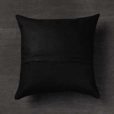 Black - Lotus Border - Kantha Embroidery Handloom Cotton Cushion Cover (16 x 16 in)