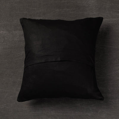 Black - Sashiko - Kantha Embroidery Handloom Cotton Cushion Cover -  (16 x 16 in)
