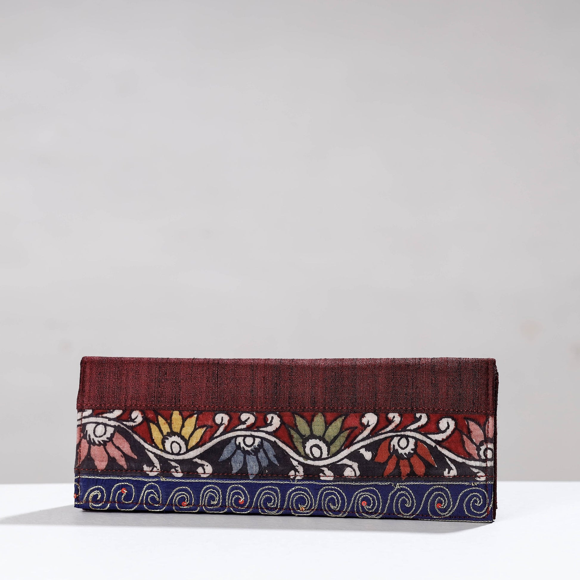 Brown - Handpainted Kalamkari Ghicha Silk Clutch