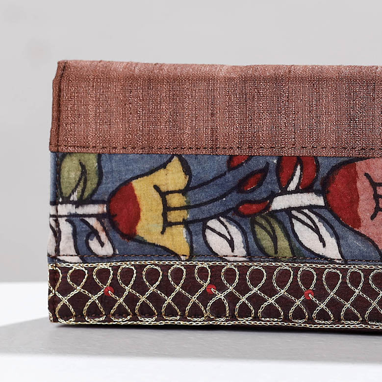 Brown - Handpainted Kalamkari Ghicha Silk Clutch