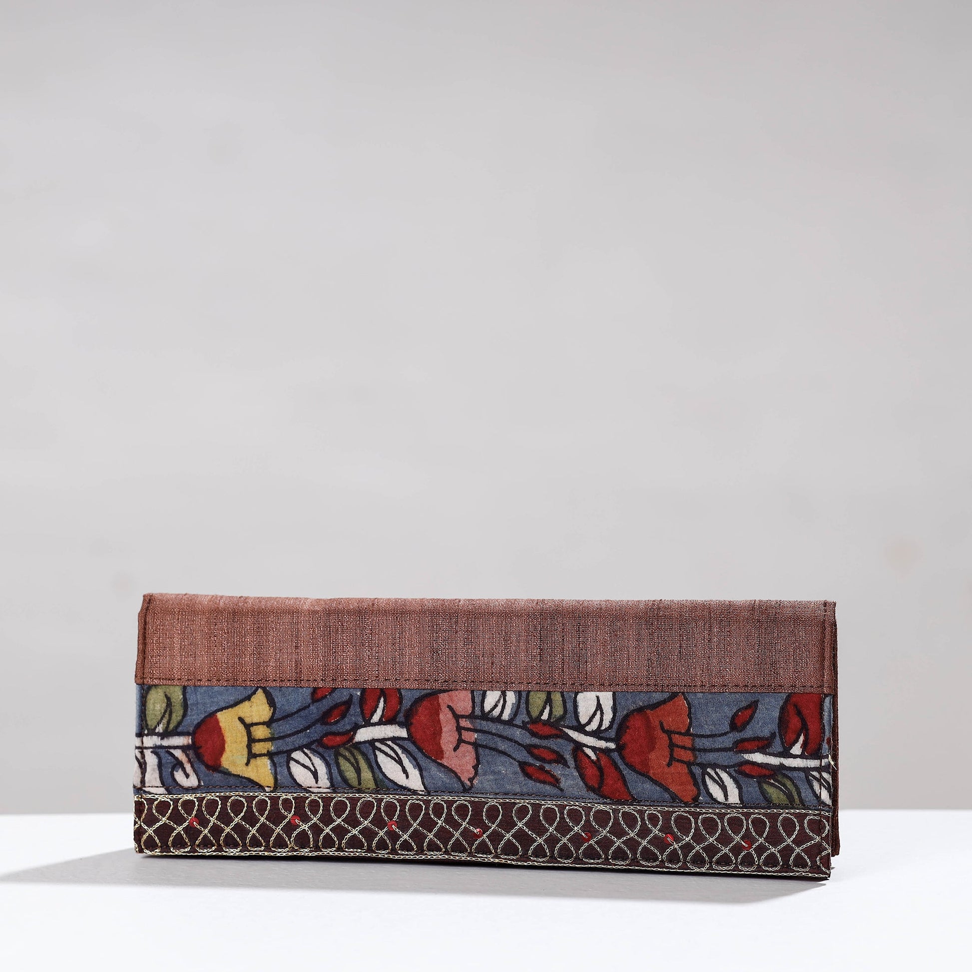 Brown - Handpainted Kalamkari Ghicha Silk Clutch