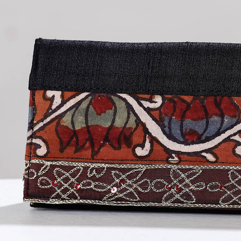 Black - Handpainted Kalamkari Ghicha Silk Clutch