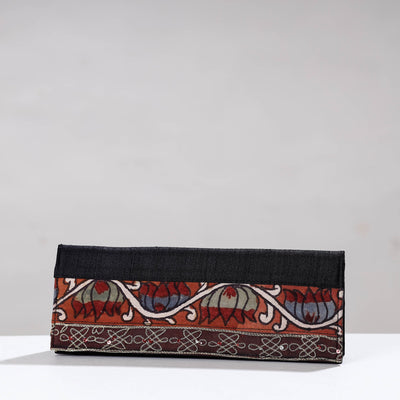 Black - Handpainted Kalamkari Ghicha Silk Clutch