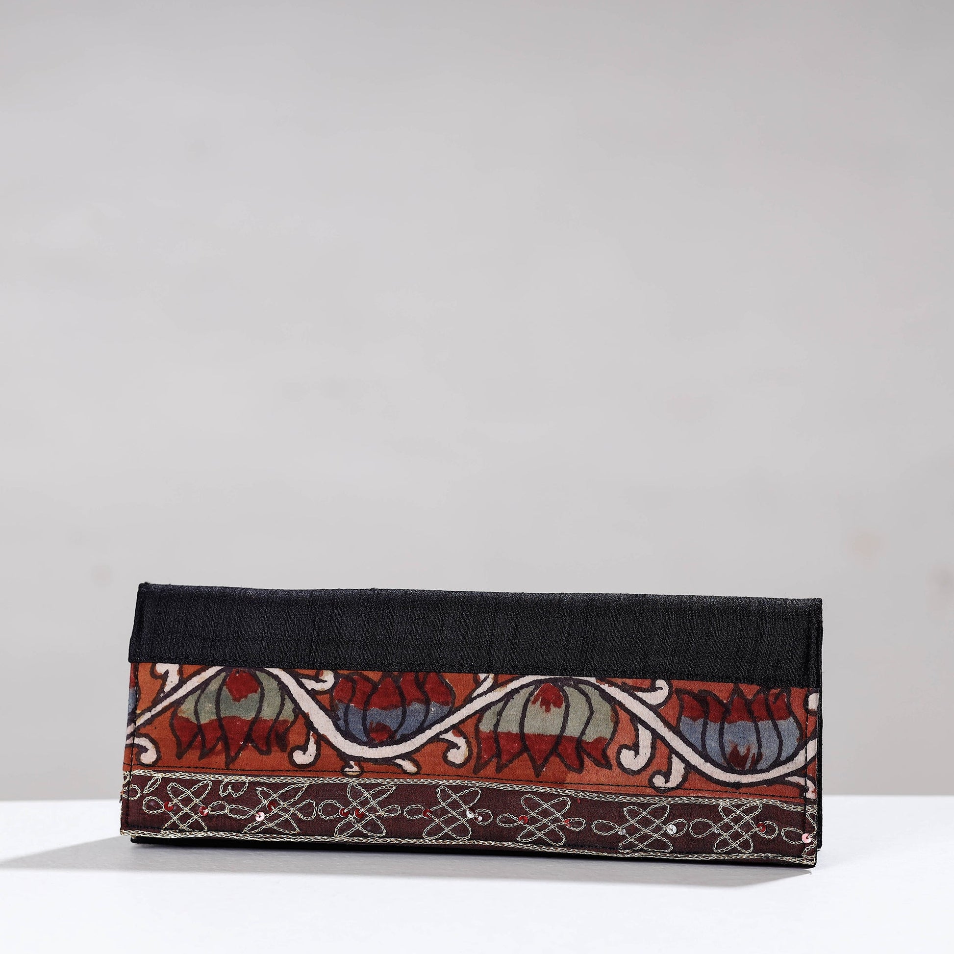 Black - Handpainted Kalamkari Ghicha Silk Clutch