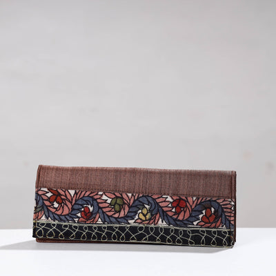 Brown - Handpainted Kalamkari Ghicha Silk Clutch