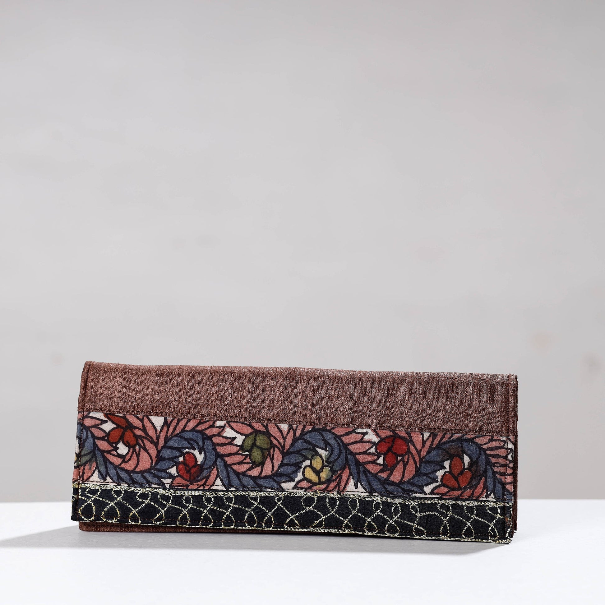 Brown - Handpainted Kalamkari Ghicha Silk Clutch