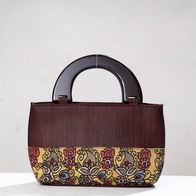 Brown - Handpainted Kalamkari Ghicha Silk Hand Bag