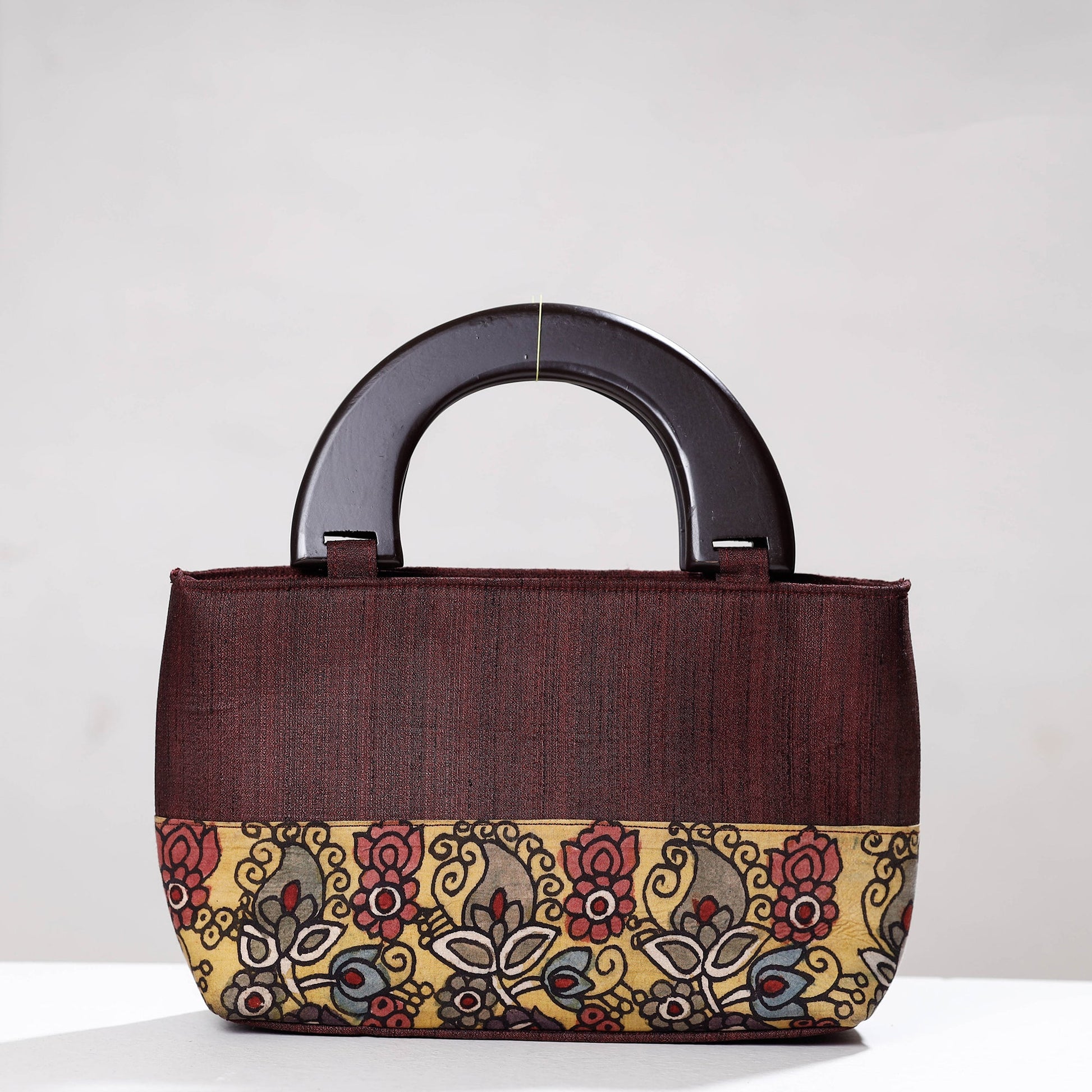 Brown - Handpainted Kalamkari Ghicha Silk Hand Bag