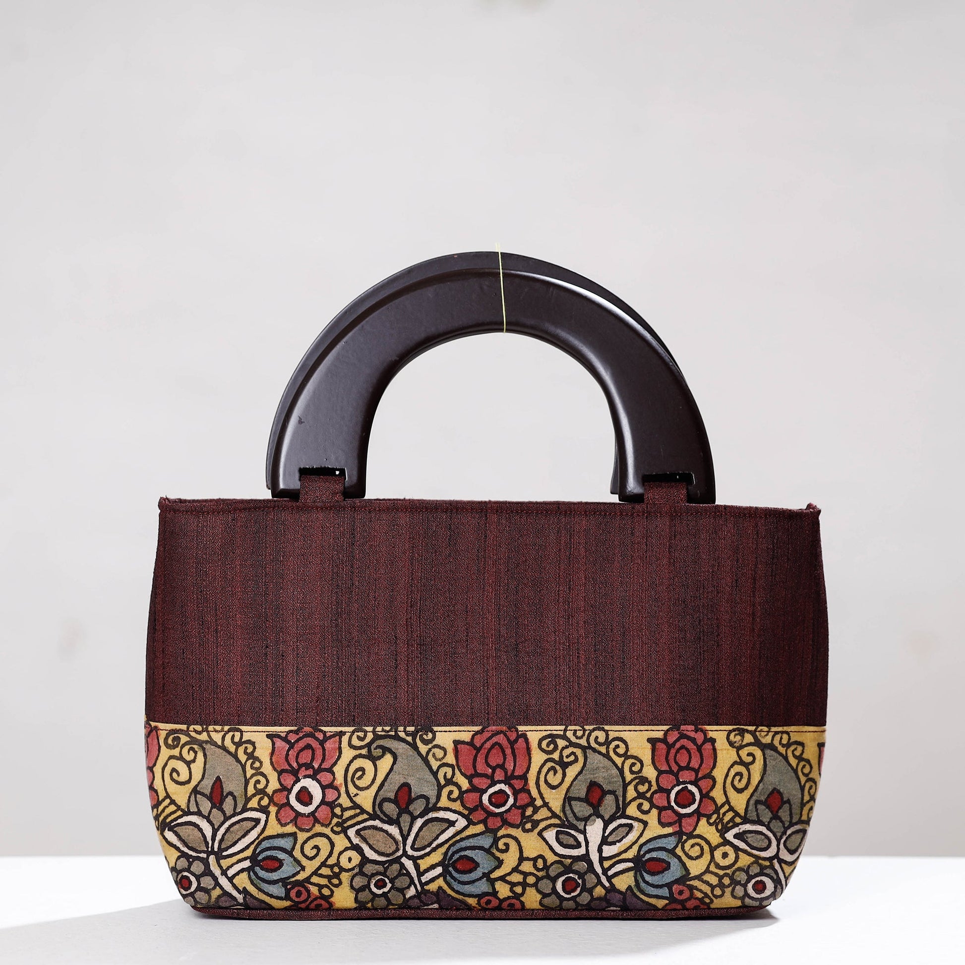 Brown - Handpainted Kalamkari Ghicha Silk Hand Bag