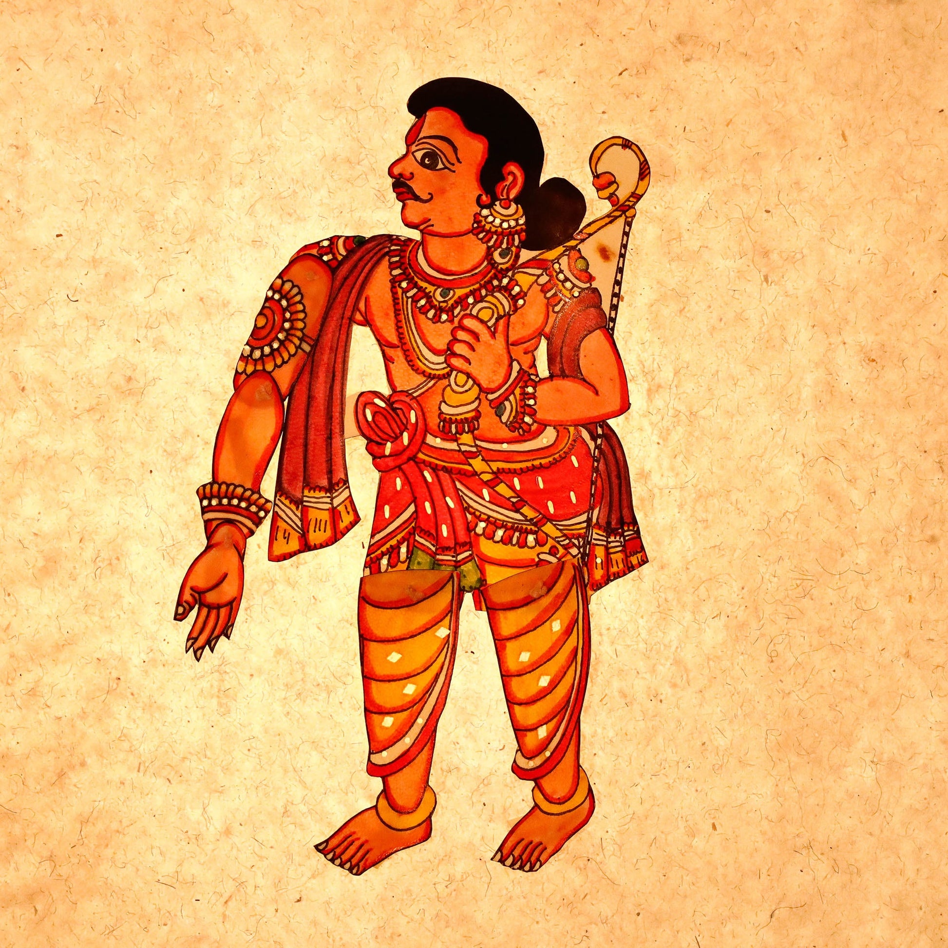 Arjuna - Tholu Bommalata Leather Puppet (14 x 10 in)