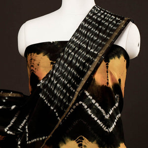 Black - 3pc White & Yellow Miura Shibori Tie-Dye Chanderi Silk Suit Material Set