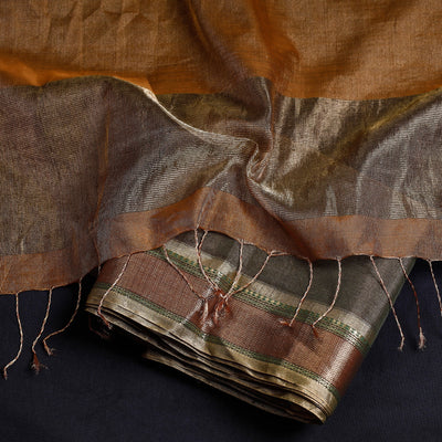 Brown - 2pc Maheshwari Silk Cotton Tissue Zari Work Handloom Suit Material Set