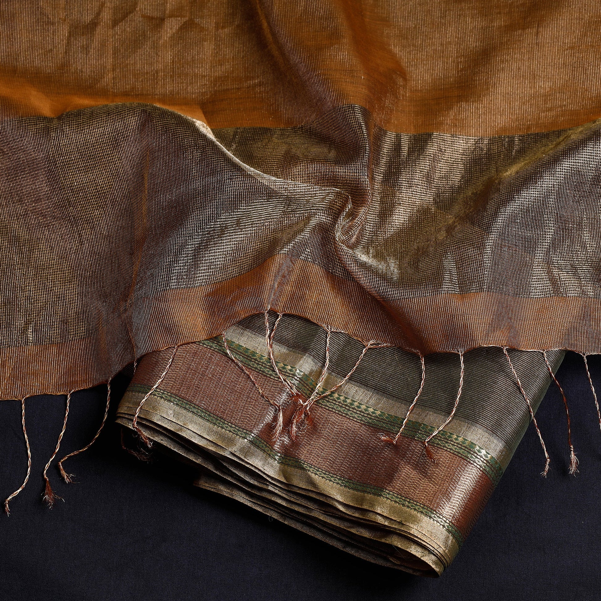 Brown - 2pc Maheshwari Silk Cotton Tissue Zari Work Handloom Suit Material Set