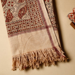 Beige - Pedana Kalamkari Block Printed Handloom Cotton Towel