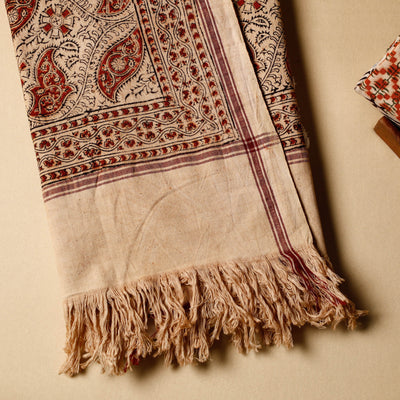 Beige - Pedana Kalamkari Block Printed Handloom Cotton Towel
