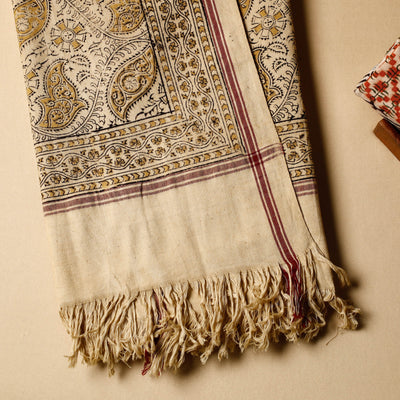 Beige - Pedana Kalamkari Block Printed Handloom Cotton Towel