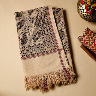 Beige - Pedana Kalamkari Block Printed Handloom Cotton Towel