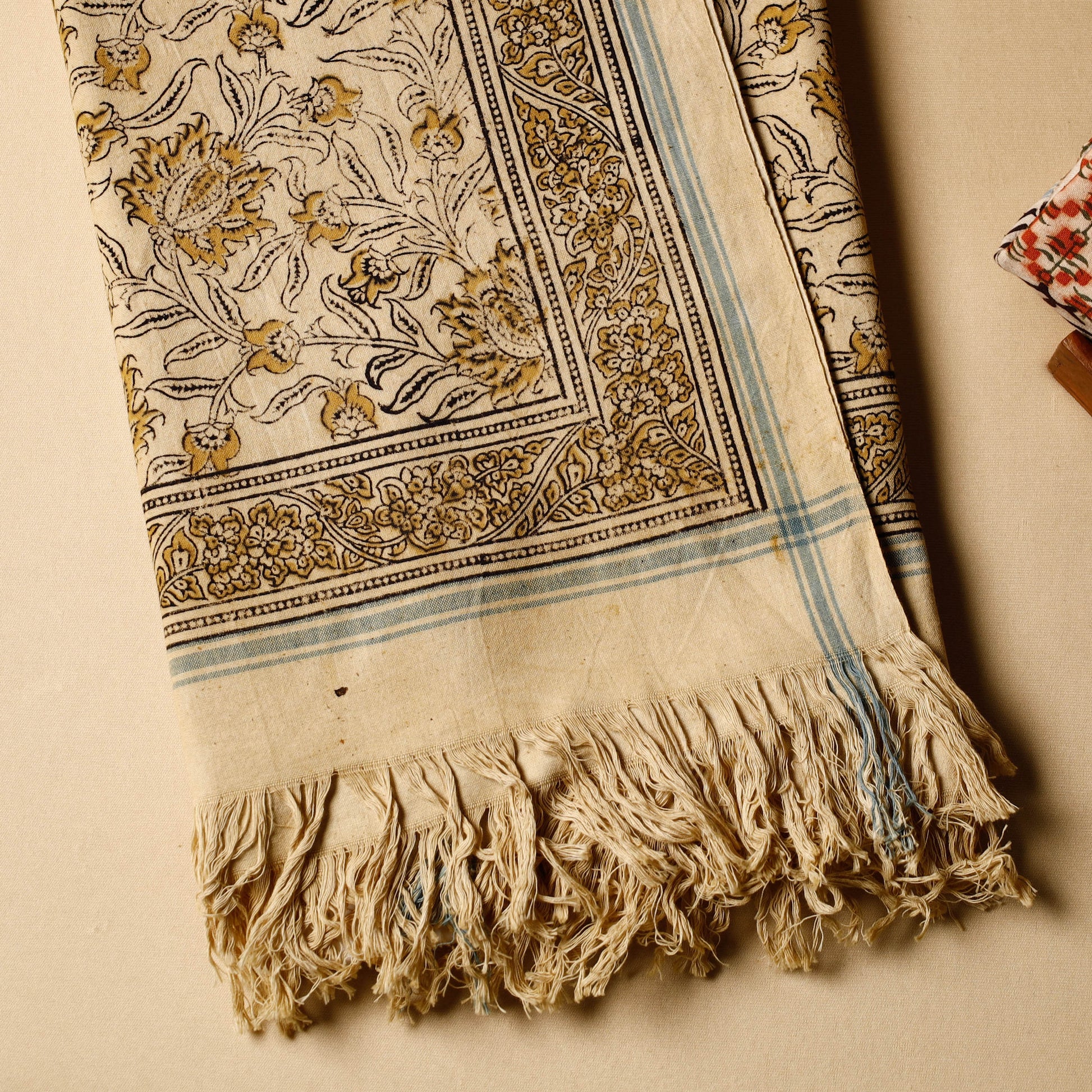 Beige - Pedana Kalamkari Block Printed Handloom Cotton Towel