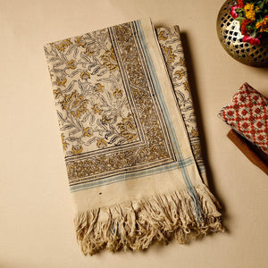 Beige - Pedana Kalamkari Block Printed Handloom Cotton Towel