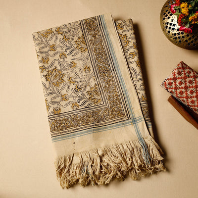 Beige - Pedana Kalamkari Block Printed Handloom Cotton Towel