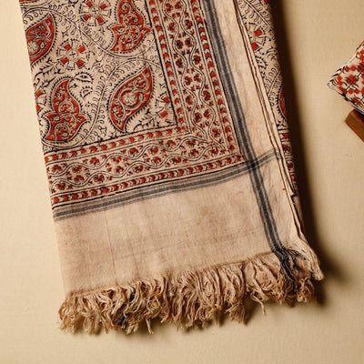 Beige - Pedana Kalamkari Block Printed Handloom Cotton Towel