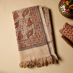 Beige - Pedana Kalamkari Block Printed Handloom Cotton Towel